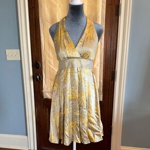 Elegant Yellow Floral Dress, size 2, or XS.  Easy to wear.